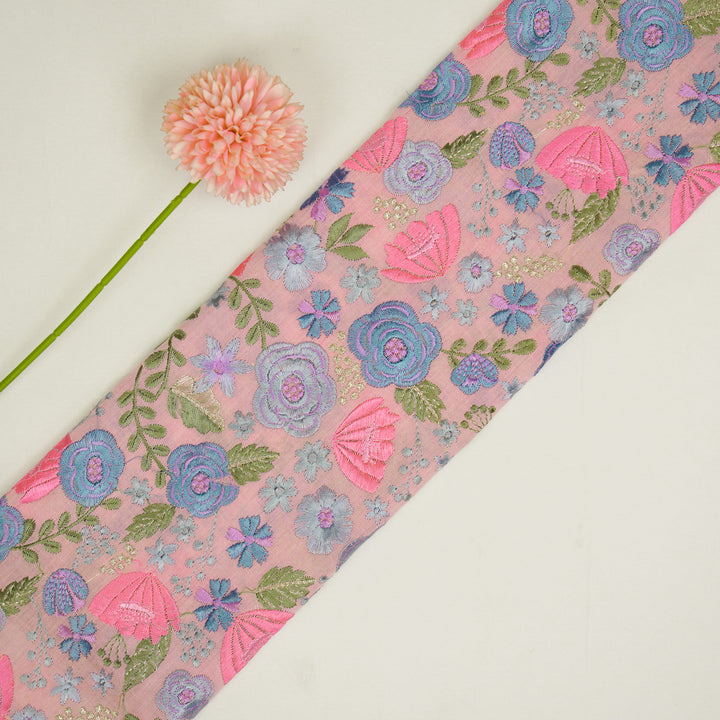 Waha Jaal on Pink Silk Chanderi Embroidered Fabric