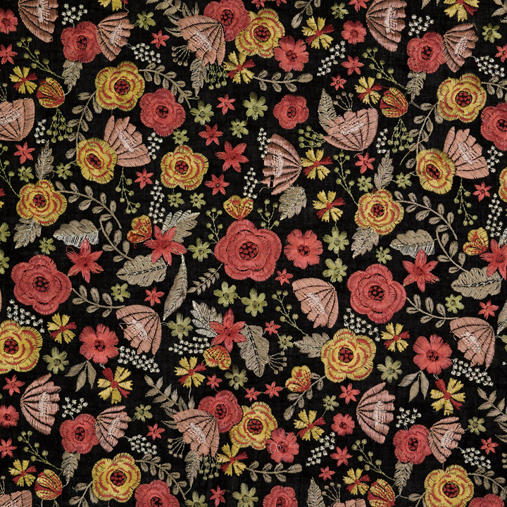 Waha Jaal on Black Silk Chanderi Embroidered Fabric