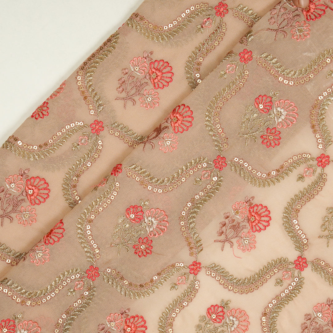 Aayat Jaal on Light Peach Georgette Embroidered Fabric