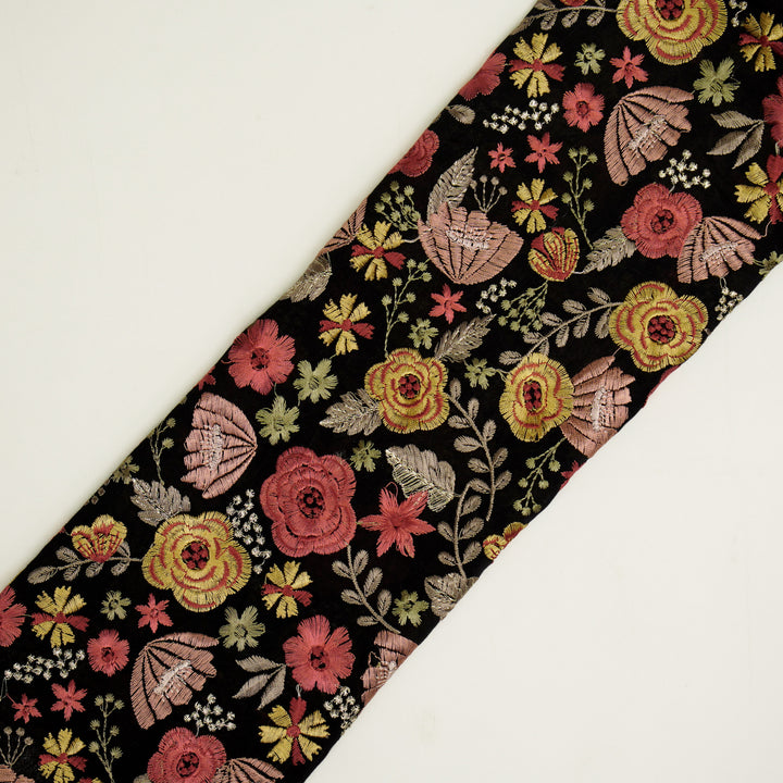Waha Jaal on Black Silk Chanderi Embroidered Fabric