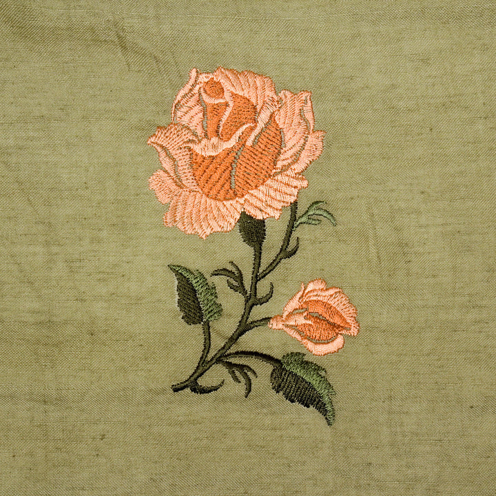 Shaima Buta on Light Olive Cotton Linen Embroidered Fabric