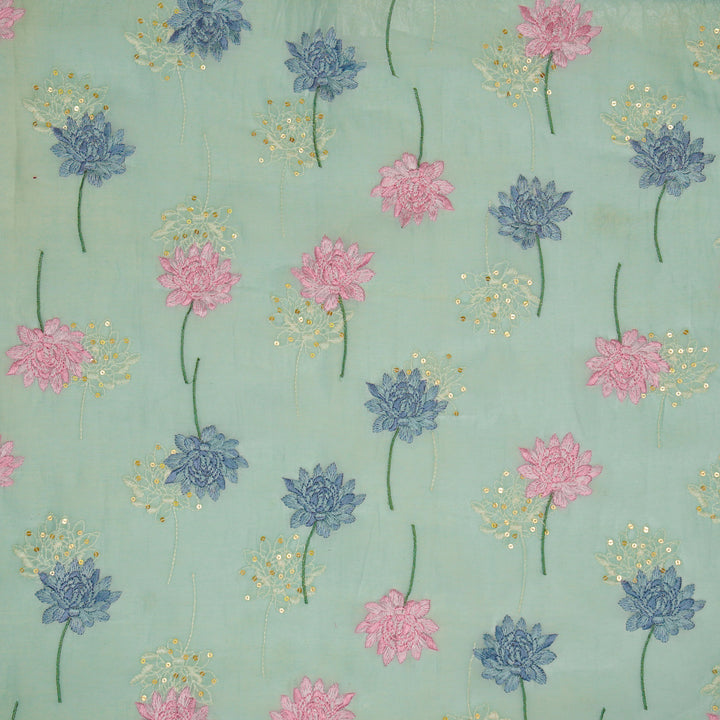 Nahla Buta on Sky Blue Cotton Silk Embroidered Fabric