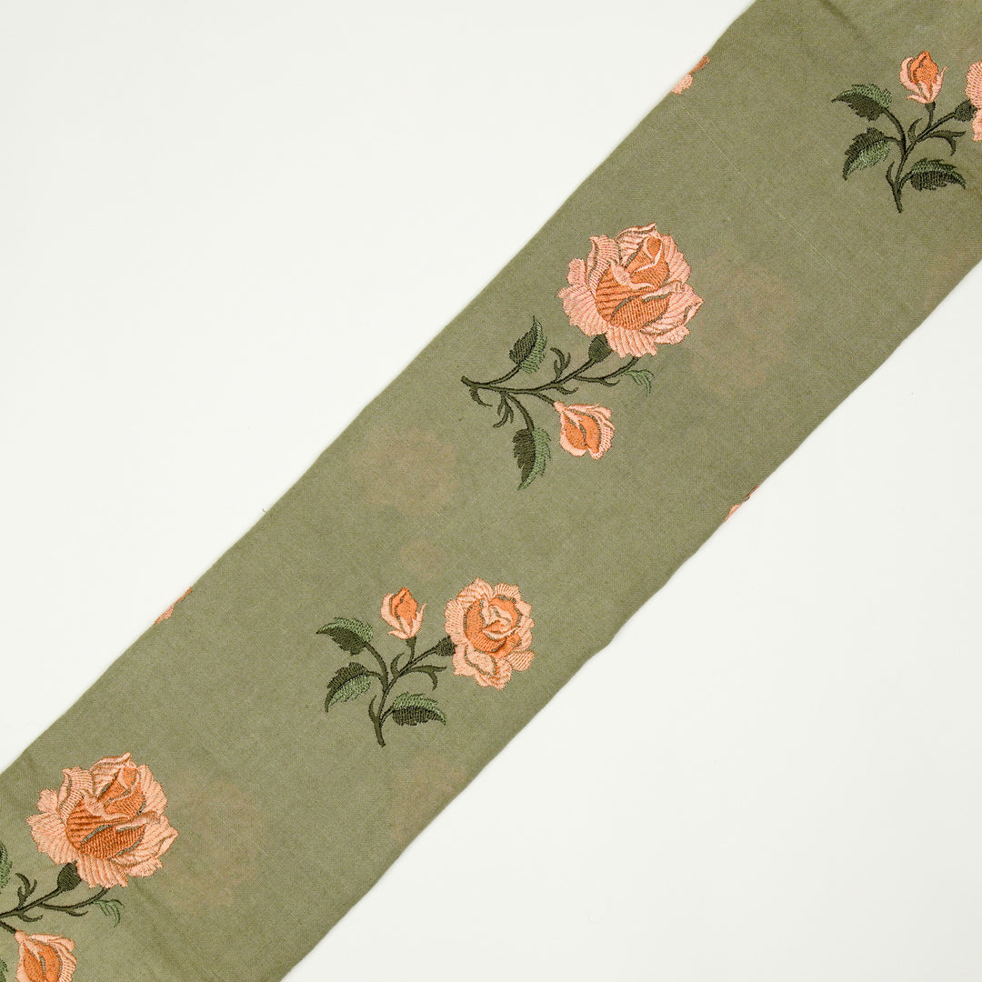 Shaima Buta on Light Olive Cotton Linen Embroidered Fabric