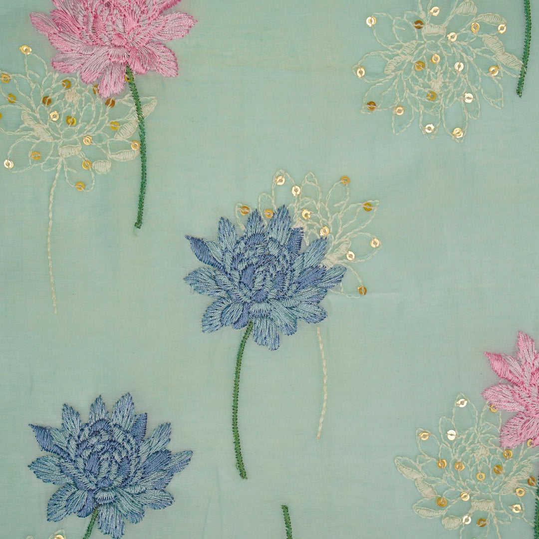 Nahla Buta on Sky Blue Cotton Silk Embroidered Fabric