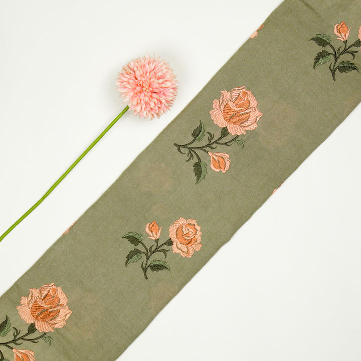 Shaima Buta on Light Olive Cotton Linen Embroidered Fabric