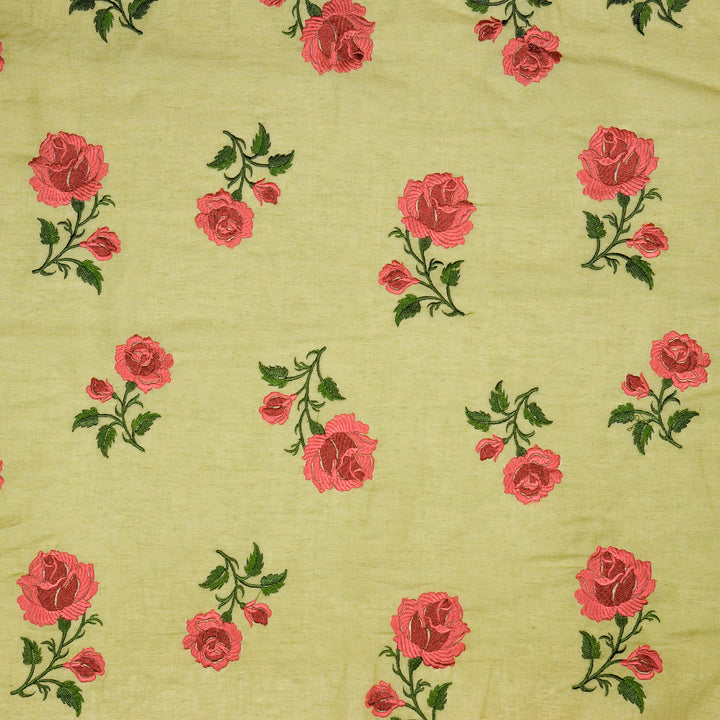 Shaima Buta on Dusky Lemon Cotton Linen Embroidered Fabric