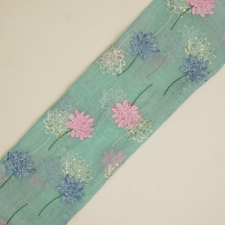 Nahla Buta on Sky Blue Cotton Silk Embroidered Fabric