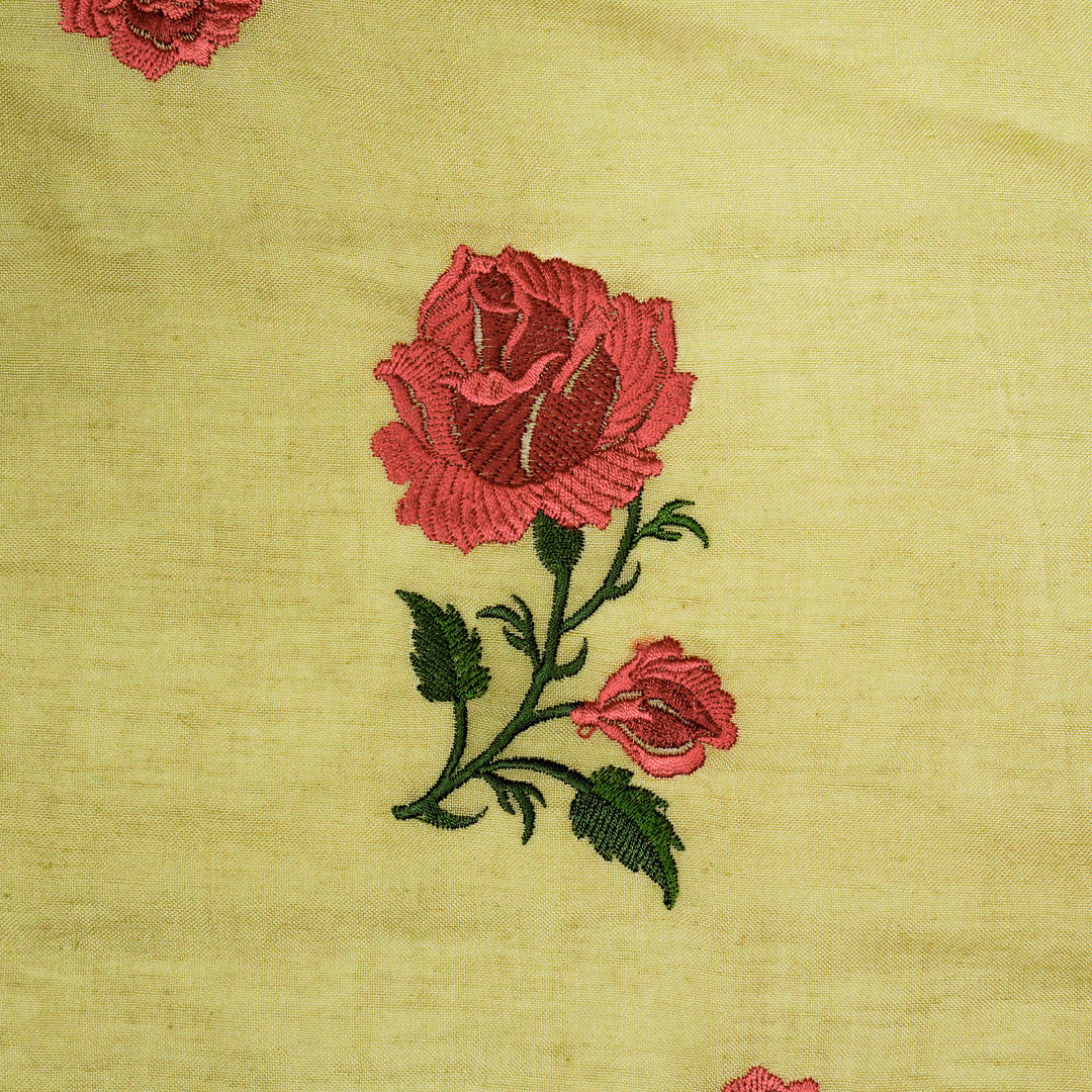 Shaima Buta on Dusky Lemon Cotton Linen Embroidered Fabric
