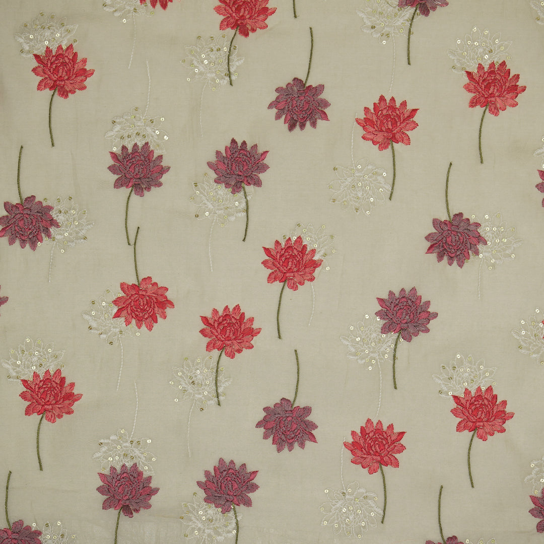 Nahla Buta on Ecru Cotton Silk Embroidered Fabric