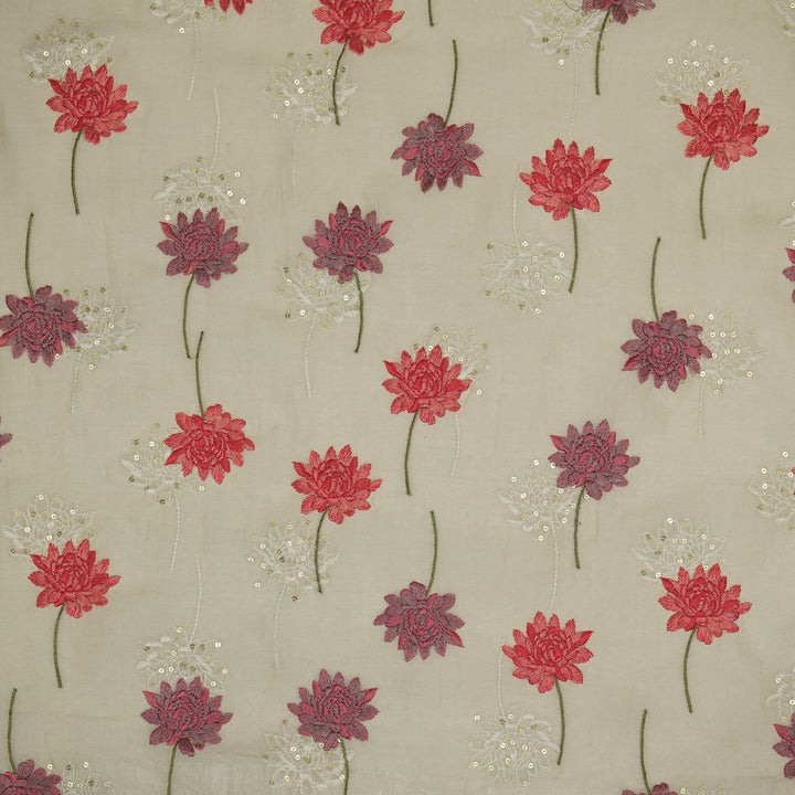 Nahla Buta on Ecru Cotton Silk Embroidered Fabric