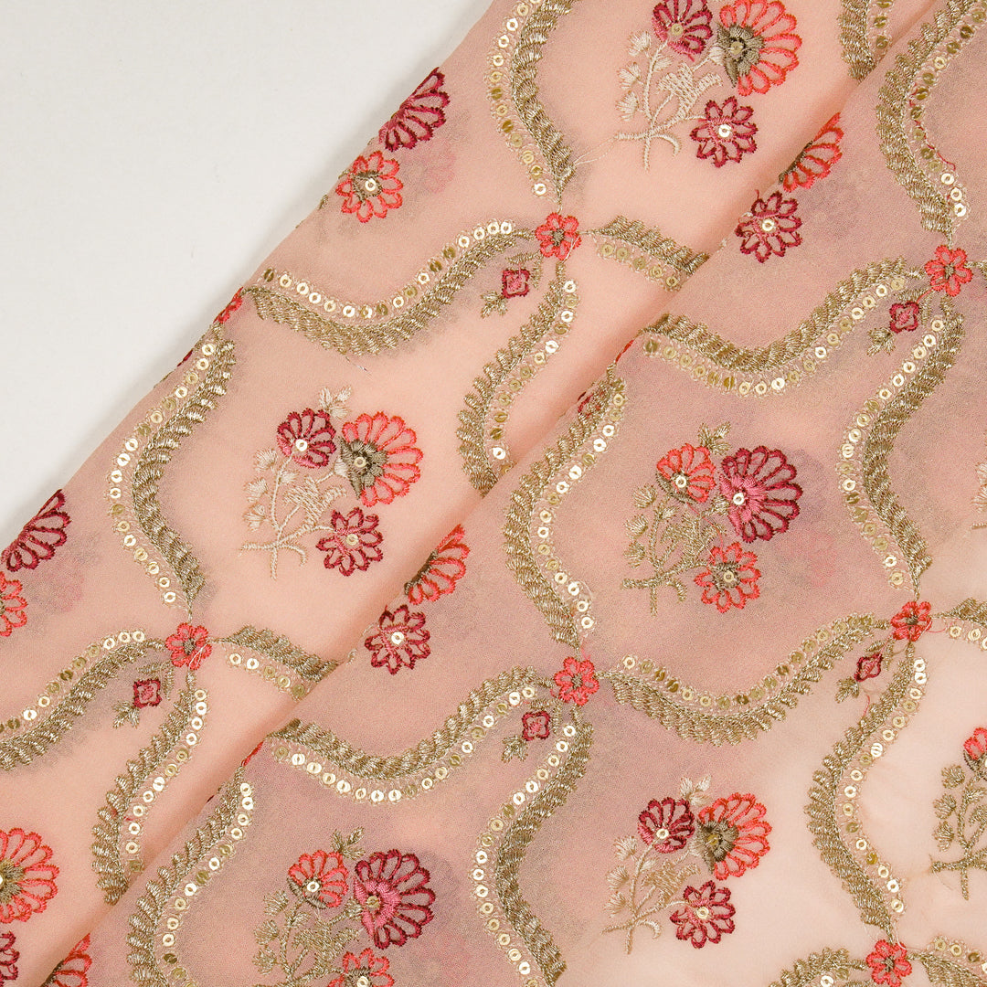Aayat Jaal on Light Pink Georgette Embroidered Fabric