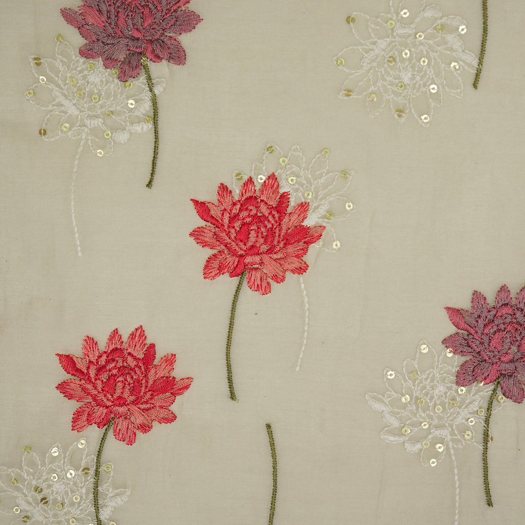 Nahla Buta on Ecru Cotton Silk Embroidered Fabric