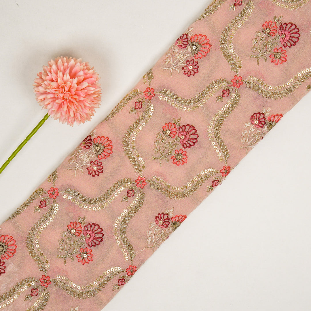 Aayat Jaal on Light Pink Georgette Embroidered Fabric