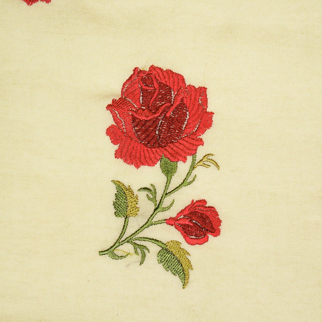 Shaima Buta on Cream Cotton Linen Embroidered Fabric