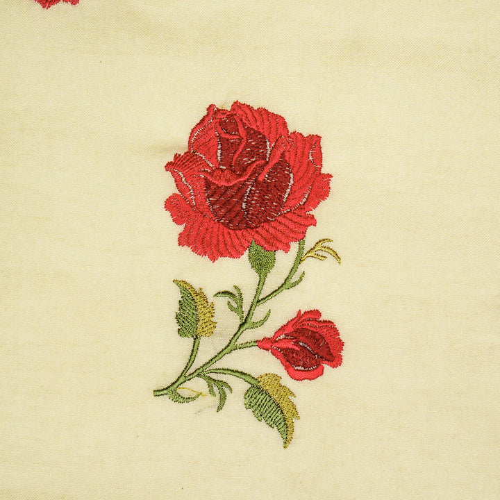 Shaima Buta on Cream Cotton Linen Embroidered Fabric