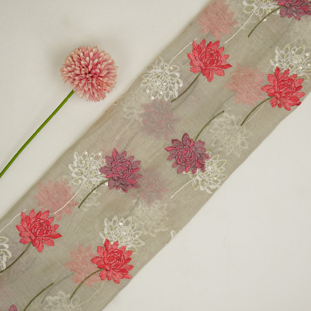 Nahla Buta on Ecru Cotton Silk Embroidered Fabric