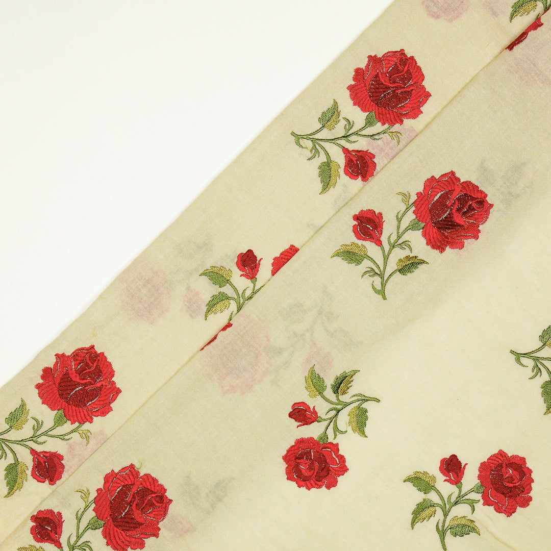 Shaima Buta on Cream Cotton Linen Embroidered Fabric