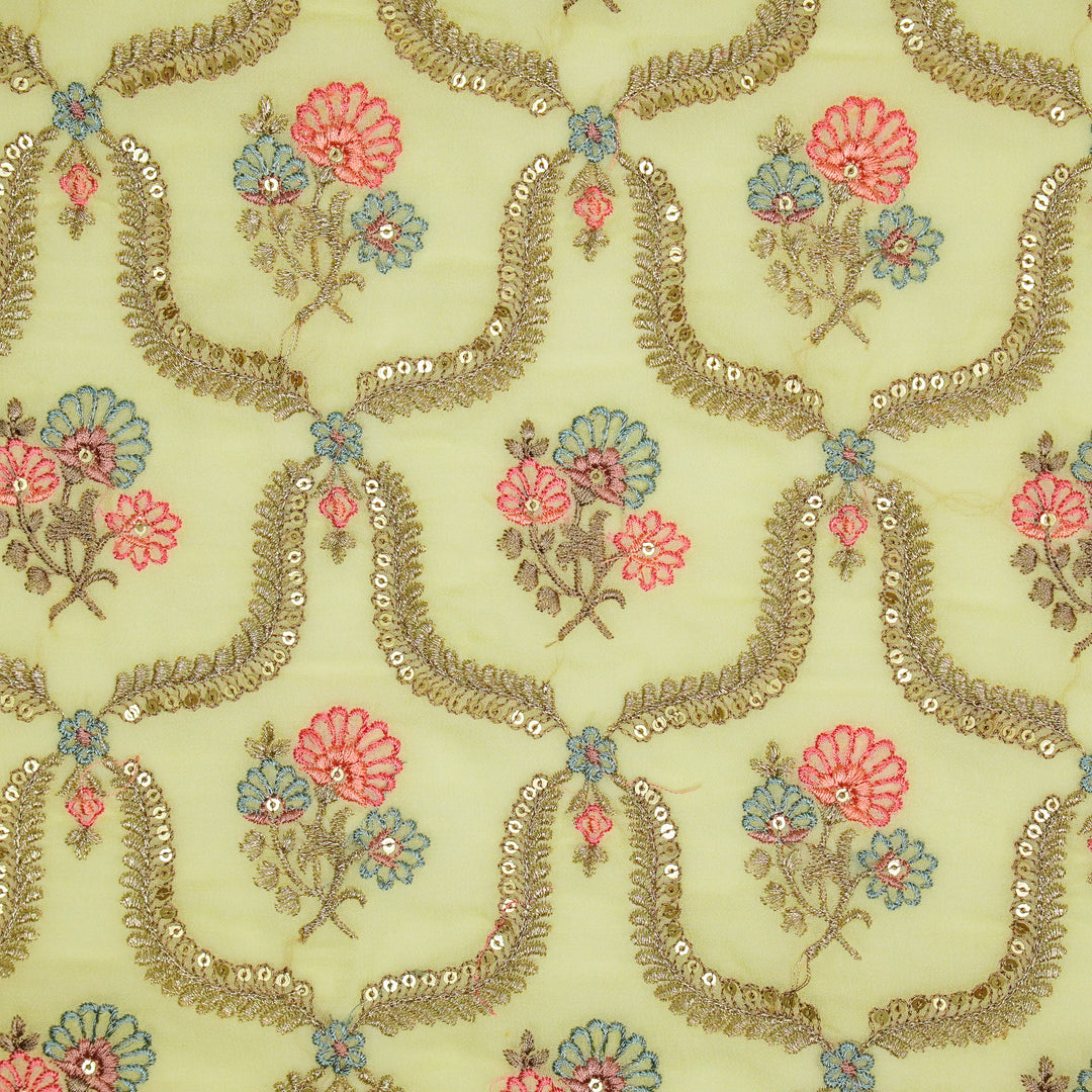 Aayat Jaal on Lemon Georgette Embroidered Fabric