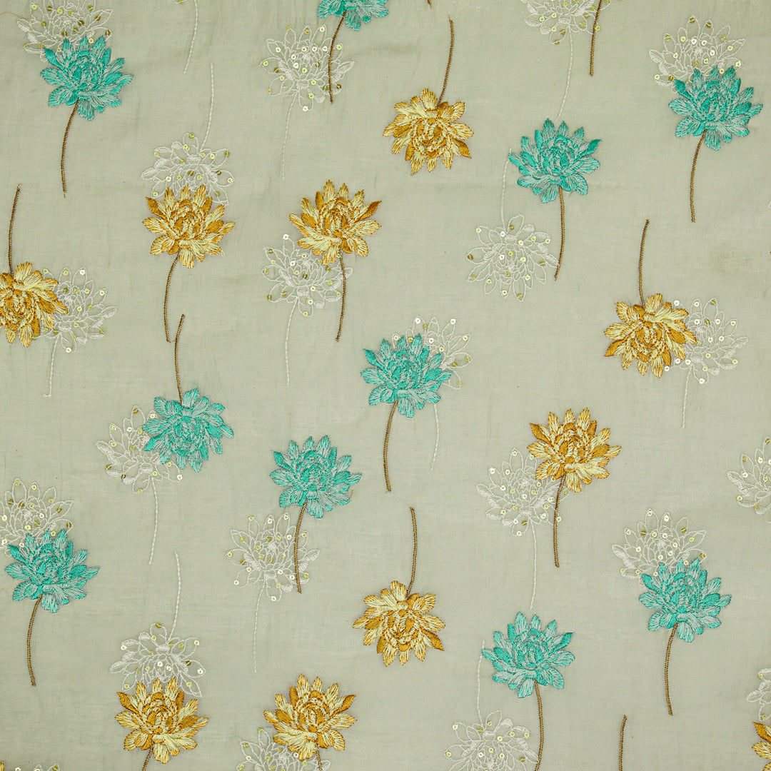 Nahla Buta on Light Grey Cotton Silk Embroidered Fabric
