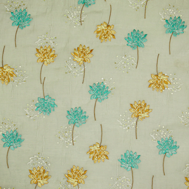 Nahla Buta on Light Grey Cotton Silk Embroidered Fabric
