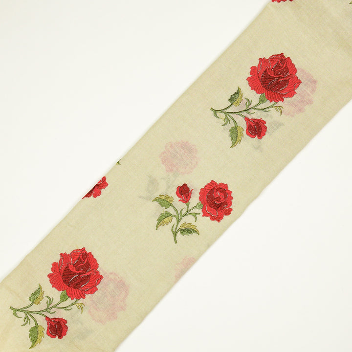 Shaima Buta on Cream Cotton Linen Embroidered Fabric