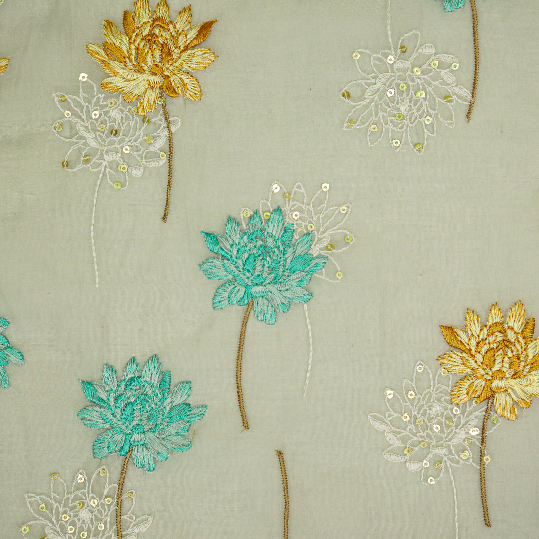 Nahla Buta on Light Grey Cotton Silk Embroidered Fabric