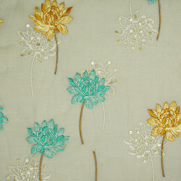 Nahla Buta on Light Grey Cotton Silk Embroidered Fabric