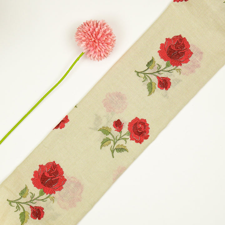 Shaima Buta on Cream Cotton Linen Embroidered Fabric