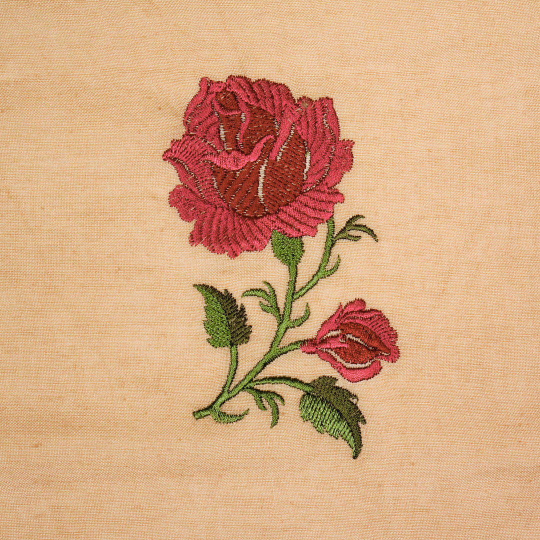 Shaima Buta on Peach Cotton Linen Embroidered Fabric