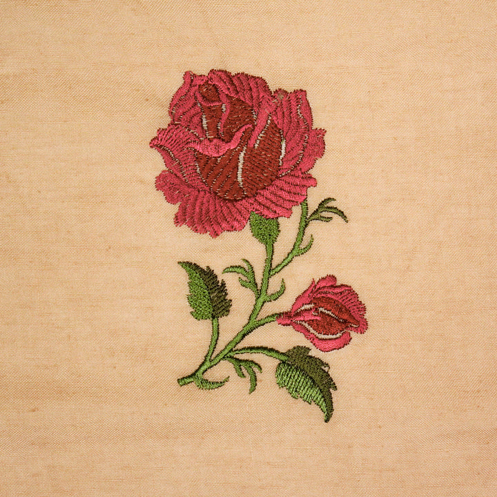 Shaima Buta on Peach Cotton Linen Embroidered Fabric