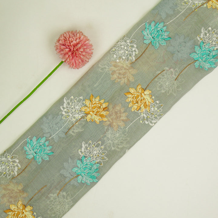 Nahla Buta on Light Grey Cotton Silk Embroidered Fabric