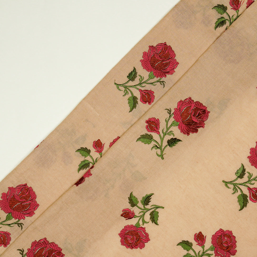 Shaima Buta on Peach Cotton Linen Embroidered Fabric