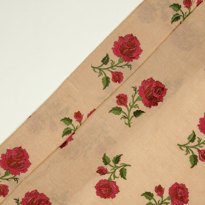 Shaima Buta on Peach Cotton Linen Embroidered Fabric