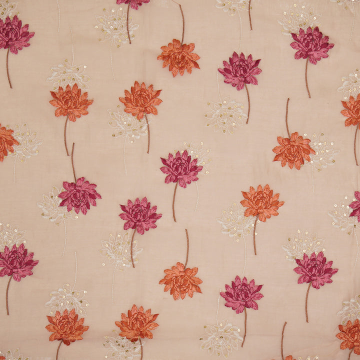 Nahla Buta on Blush Cotton Silk Embroidered Fabric