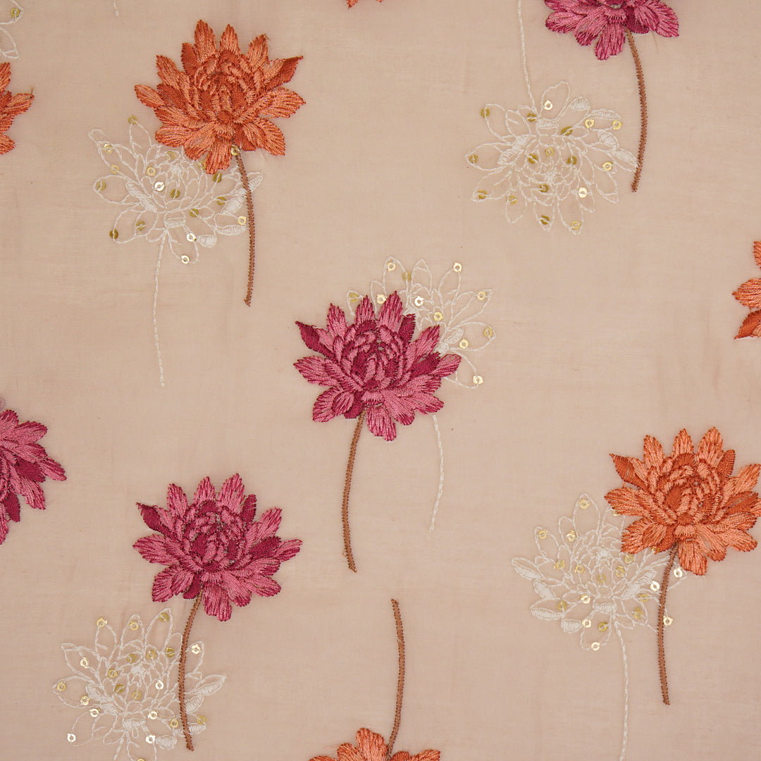 Nahla Buta on Blush Cotton Silk Embroidered Fabric