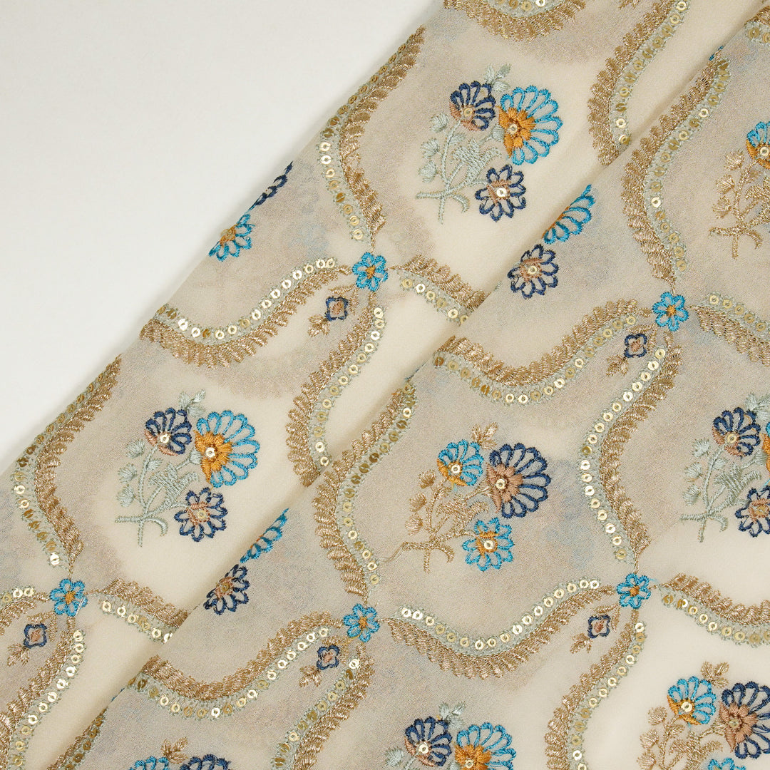 Aayat Jaal on Ivory Georgette Embroidered Fabric