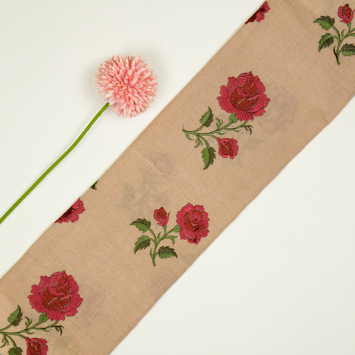 Shaima Buta on Peach Cotton Linen Embroidered Fabric