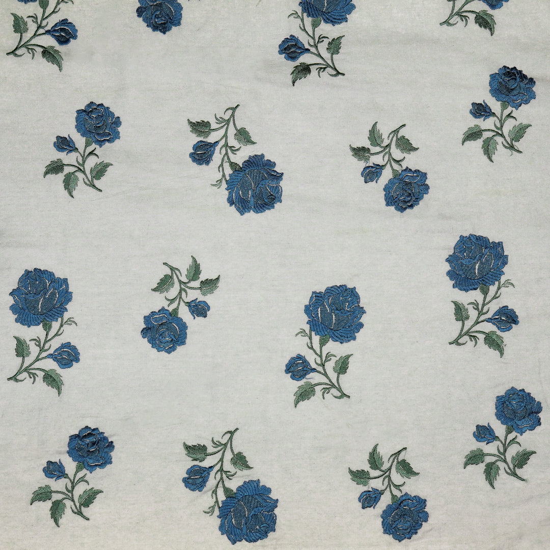 Shaima Buta on Grey Cotton Linen Embroidered Fabric