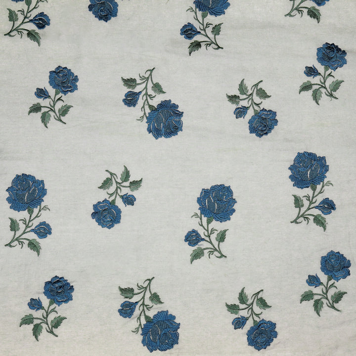 Shaima Buta on Grey Cotton Linen Embroidered Fabric