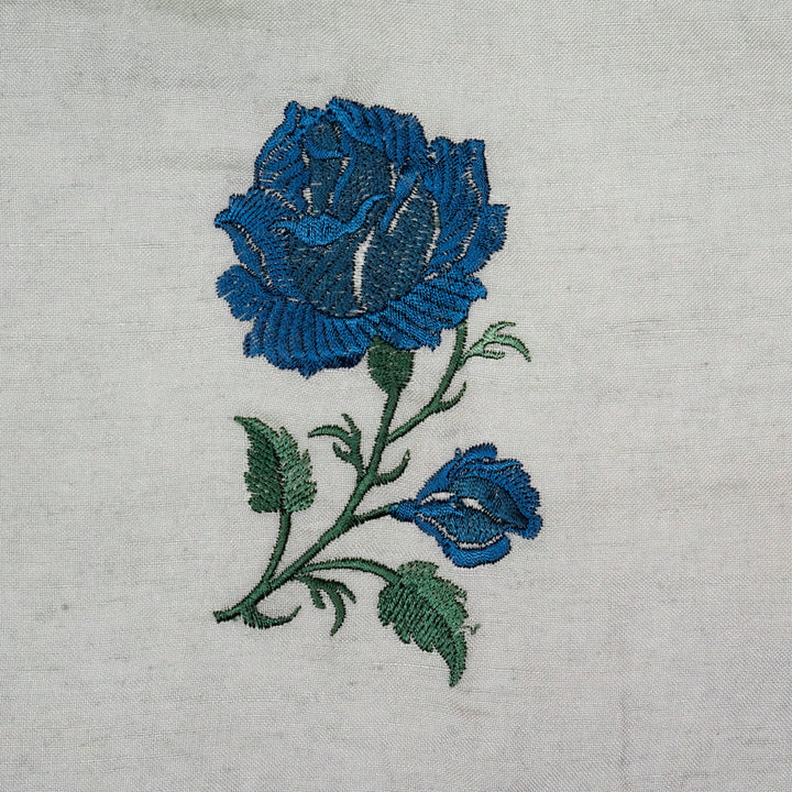 Shaima Buta on Grey Cotton Linen Embroidered Fabric