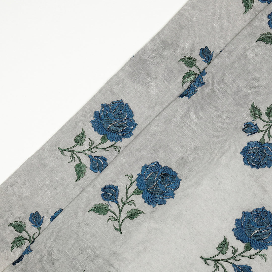 Shaima Buta on Grey Cotton Linen Embroidered Fabric