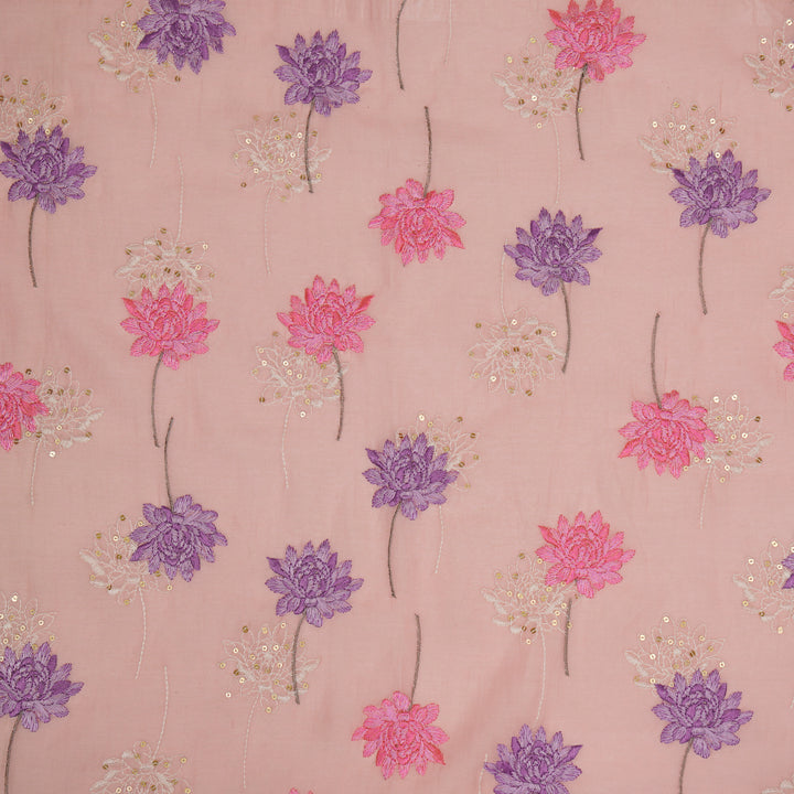 Nahla Buta on Pink Cotton Silk Embroidered Fabric