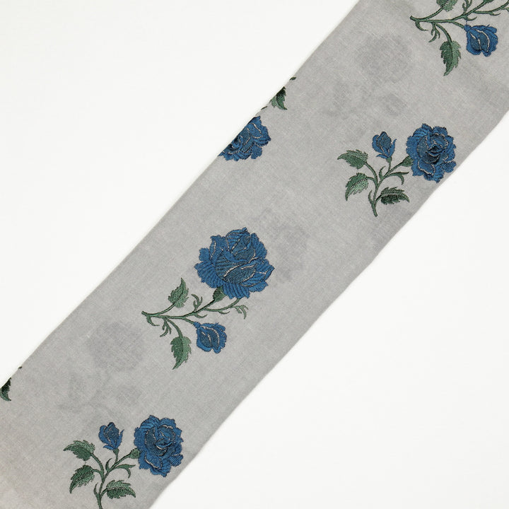 Shaima Buta on Grey Cotton Linen Embroidered Fabric