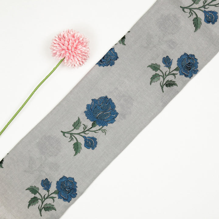 Shaima Buta on Grey Cotton Linen Embroidered Fabric