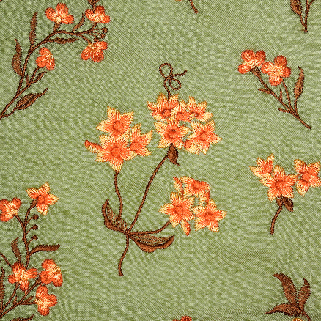 Safiya Buta on Light Olive Cotton Linen Embroidered Fabric