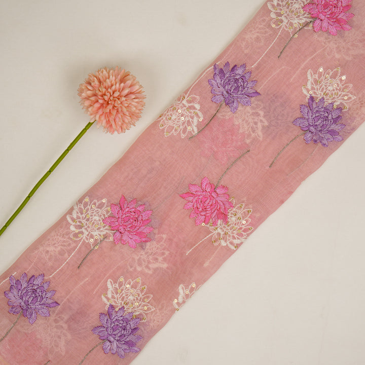 Nahla Buta on Pink Cotton Silk Embroidered Fabric