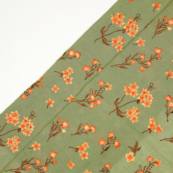 Safiya Buta on Light Olive Cotton Linen Embroidered Fabric