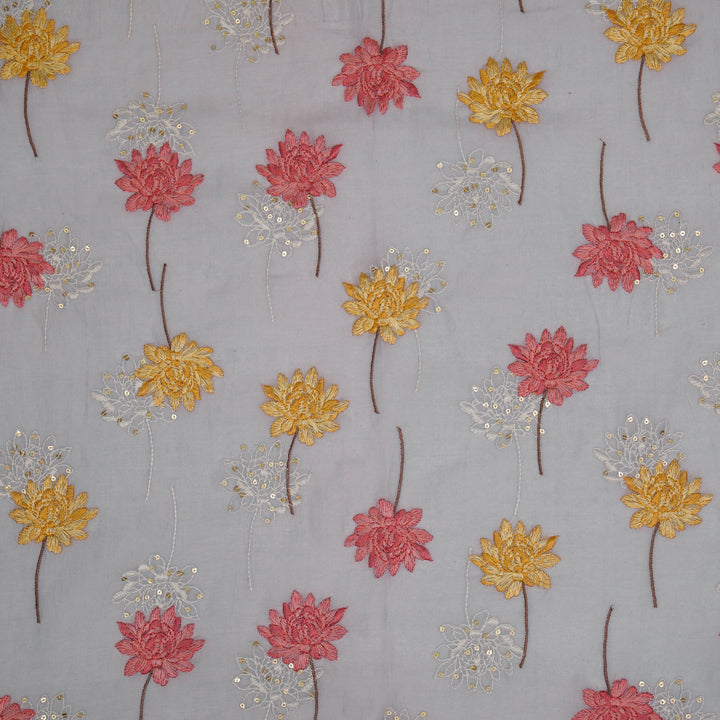 Nahla Buta on Mauve Cotton Silk Embroidered Fabric