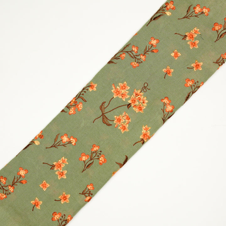 Safiya Buta on Light Olive Cotton Linen Embroidered Fabric