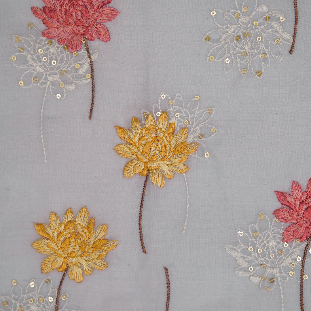 Nahla Buta on Mauve Cotton Silk Embroidered Fabric